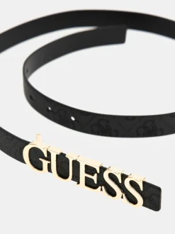 Guess ceinture noire à logo métallique Discount