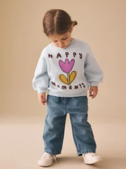 Next - Sweat à col ras du cou (3mths-7yrs) Happy Moments bleu clair Outlet