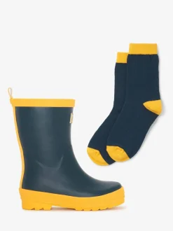 Hatley Bottes de pluie bleu marine et Jaune mat Outlet