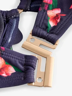 B by Ted Baker Haut de bikini bandeau bleu marine Fleuri et dos nu New