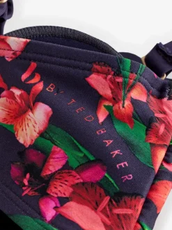 B by Ted Baker Haut de bikini bandeau bleu marine Fleuri et dos nu New
