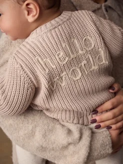 Next Hello World Neutre - Cardigan épais brodé en maille pour bébé New