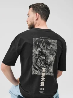 Next Hokusai noir - Coupe ample - T-shirt avec licence d’artiste