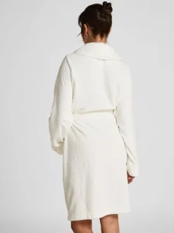 Hunkemoller Peignoir blanc en polaire courte en flanelle à pois en relief