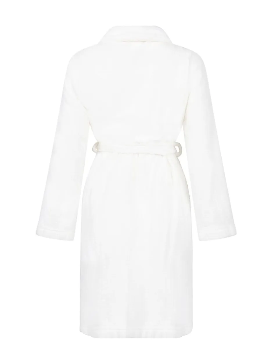 Hunkemoller Peignoir blanc en polaire courte en flanelle à pois en relief