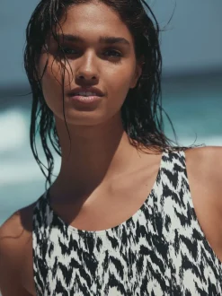 Next Ikat noir/crème - Maillot de bain Essential galbant le col haut Discount