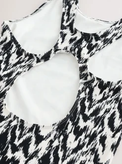 Next Ikat noir/crème - Maillot de bain Essential galbant le col haut Discount