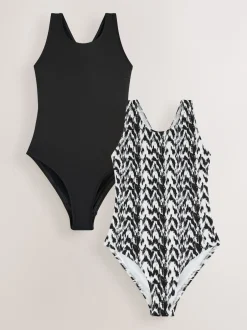Next Ikat noir/monochrome - Lot de 2 maillots de bain à col montant Best