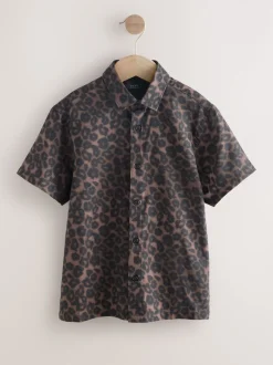 Next - Chemise imprimée Manches courtes (3-16ans) Impression animale brune Sale