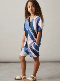 Reiss Impression bleue - Short Tommi imprimé avec cordon de serrage à la taille Sale