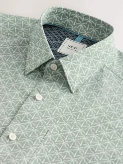 Next Impression de paume verte - Chemise Oxford Easy Iron avec manches courtes Outlet