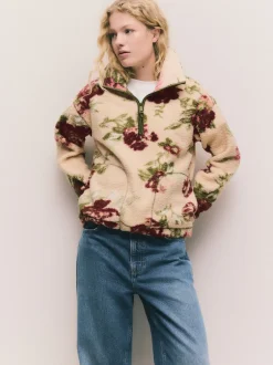 Next - Polaire douce en polaire en peau de mouton à col zippé Impression florale rose Outlet