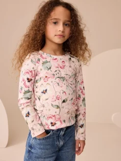 Next - T-shirts côtelés à manches longues Lot de 4 (3à16ans) Impression florale rose Outlet