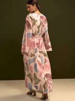 Next Impression florale rose - Robe longue caftan à col en V 3/4 Online