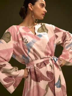 Next Impression florale rose - Robe longue caftan à col en V 3/4 Online