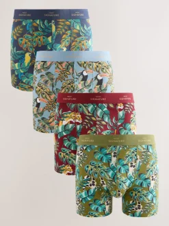 Next Imprimé Animal feuilles Vert/Bleu - Lot de 4 boxers Signature en coton majoritaire Sale