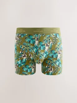 Next Imprimé Animal feuilles Vert/Bleu - Lot de 4 boxers Signature en coton majoritaire Sale