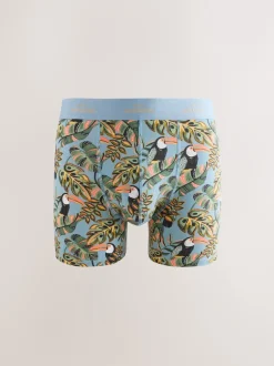 Next Imprimé Animal feuilles Vert/Bleu - Lot de 4 boxers Signature en coton majoritaire Sale