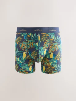 Next Imprimé Animal feuilles Vert/Bleu - Lot de 4 boxers Signature en coton majoritaire Sale