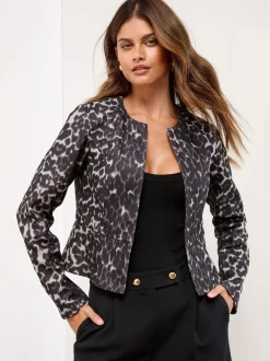 Lipsy - Blazer sans col Raccourci Imprimé animal gris