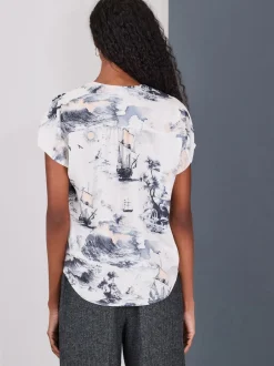 Next Imprimé bateau abstrait - Chemisier Manchester court Col en V New