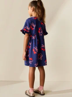 Next Imprimé cerise bleu marine - Manches courtes Jersey Robe (3-16yrs) Sale
