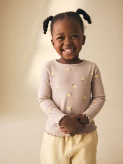 Next - T-shirt à manches longues en côtes (3mths-7yrs) Imprimé citron neutre