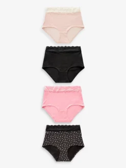 Next - Lot de 4 culottes en coton et dentelle Imprimé cœurs noir/rose Online