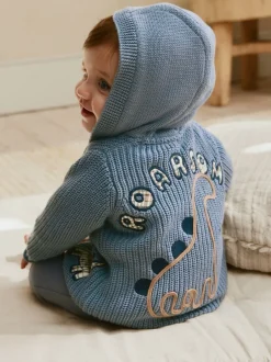 Next Imprimé dinosaures bleu marine brodé - Cardigan à capuche en maille bébé (0 mois-2 ans)