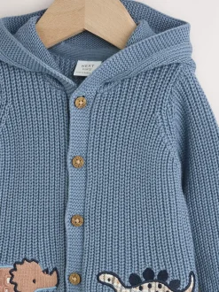 Next Imprimé dinosaures bleu marine brodé - Cardigan à capuche en maille bébé (0 mois-2 ans)