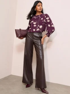 Friends Like These Imprimé Fleuri bordeaux - Chemisier à manches froncées 3/4 Outlet