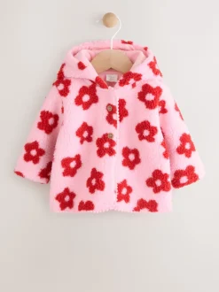Next Imprimé fleuri rose sur l’ensemble - Veste bébé à capuche en peau lainée (0mois2ans) New