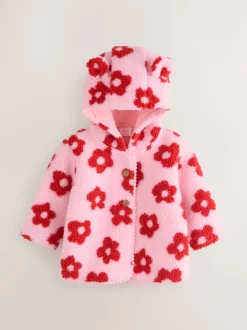 Next Imprimé fleuri rose sur l’ensemble - Veste bébé à capuche en peau lainée (0mois2ans) New