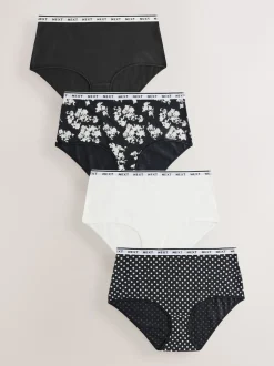 Next - Lot de 4 culottes à logo en coton Imprimé floral noir / blanc