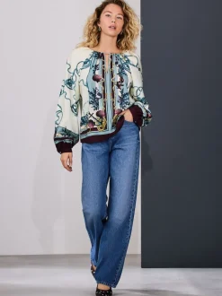 Next Imprimé frontalières bleu marine - Chemisier décontracté à manches longues avec trou de serrure