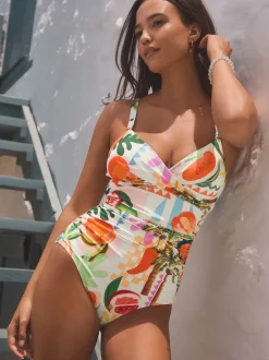 Next - Maillot de bain moulant avec contrôle du ventre Imprimé fruit vif/tropical Sale
