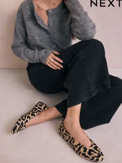 Next - Ballerines bout rond en cuir Imprimé Léopard Discount