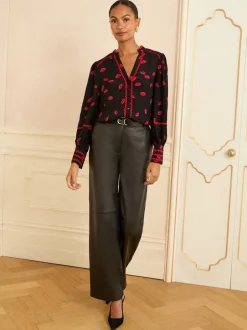 Love & Roses - Chemisier manches longues à col cranté Imprimé lèvres noires