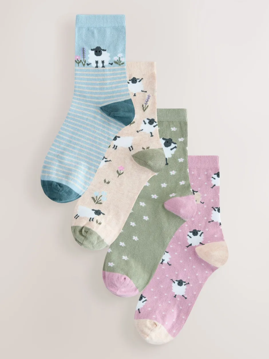 Next Imprimé moutons multicolores - Paquet de chaussettes de cheville 4 Online