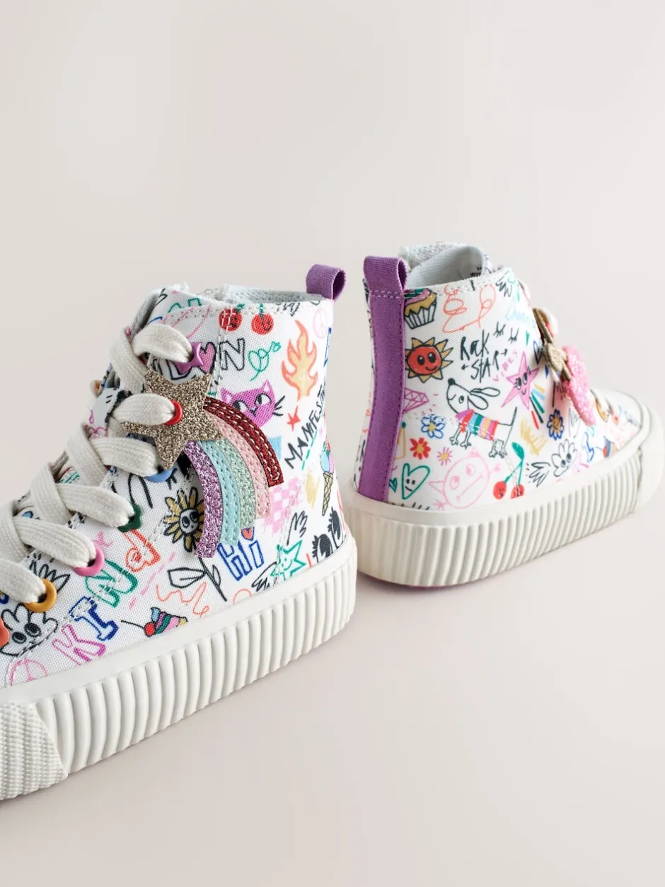 Next - À lacets High Top Trainers Imprimé Multicolore Esquisses Online
