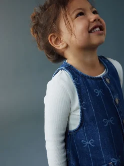 Next Imprimé nœud - Combinaison Denim sans manches (3mois-8ans) Clearance