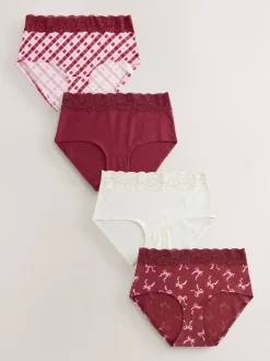 Next Imprimé nœud baies - Lot de 4 culottes en coton et dentelle Mi-long Sale