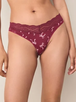 Next Imprimé nœud baies - Lot de 4 culottes en coton et dentelle Coupe très échancrée Hot