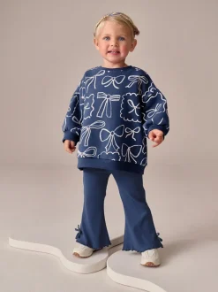 Next Imprimé nœud bleu marine - Ensemble sweat et legging évasé (3mois-7ans) Outlet
