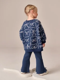 Next Imprimé nœud bleu marine - Ensemble sweat et legging évasé (3mois-7ans) Outlet