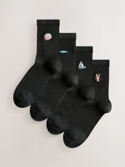 Next - Chaussettes à motif brodé 4 Pack Imprimé pêcheur nautique Discount