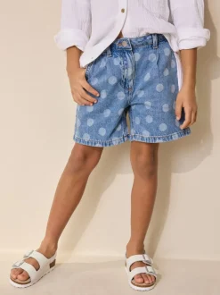 Next Imprimé Pois Bleu Milieu - Shorts plissés en Denim décontractés (3-16ans) Online