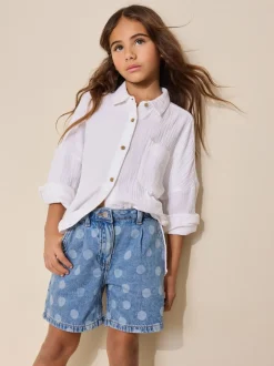 Next Imprimé Pois Bleu Milieu - Shorts plissés en Denim décontractés (3-16ans) Online