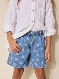 Next Imprimé Pois Bleu Milieu - Shorts plissés en Denim décontractés (3-16ans) Online
