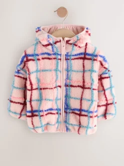 Next Imprimé quadrillage rose - Polaire zippée (3mois-7ans) Clearance